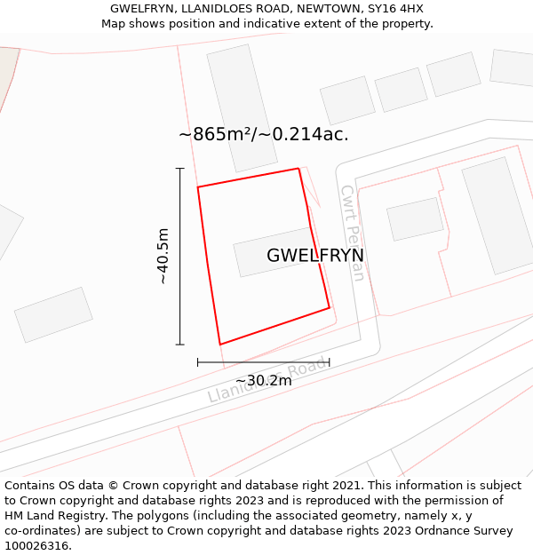 GWELFRYN, LLANIDLOES ROAD, NEWTOWN, SY16 4HX: Plot and title map