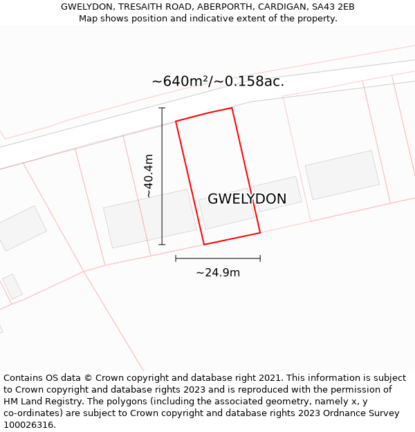 GWELYDON, TRESAITH ROAD, ABERPORTH, CARDIGAN, SA43 2EB: Plot and title map