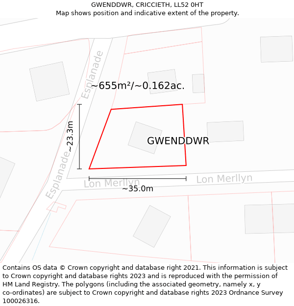 GWENDDWR, CRICCIETH, LL52 0HT: Plot and title map