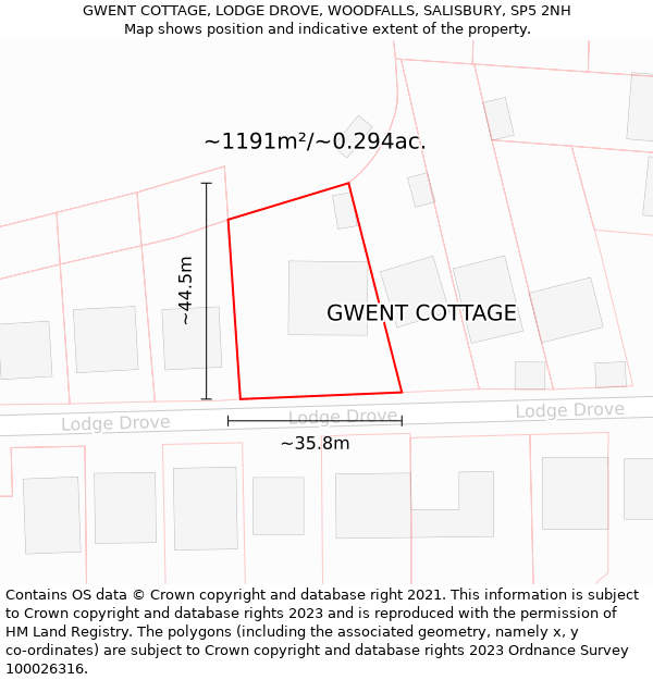 GWENT COTTAGE, LODGE DROVE, WOODFALLS, SALISBURY, SP5 2NH: Plot and title map