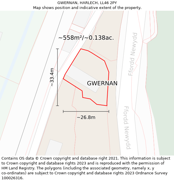 GWERNAN, HARLECH, LL46 2PY: Plot and title map