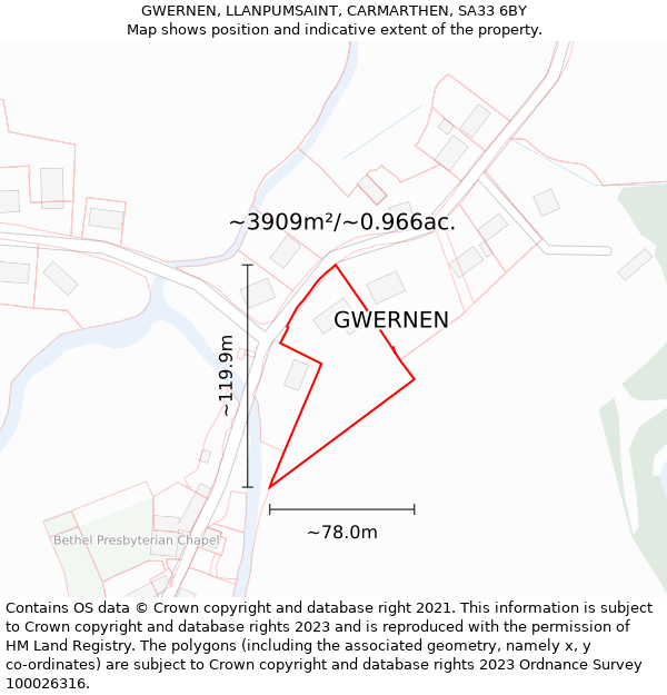 GWERNEN, LLANPUMSAINT, CARMARTHEN, SA33 6BY: Plot and title map