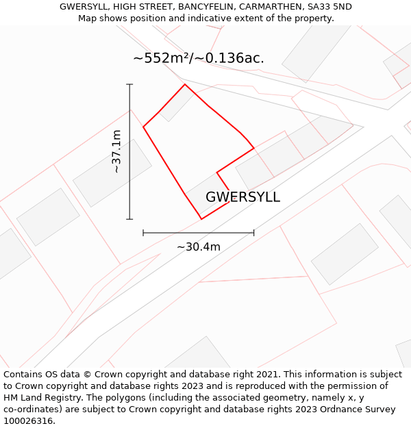 GWERSYLL, HIGH STREET, BANCYFELIN, CARMARTHEN, SA33 5ND: Plot and title map