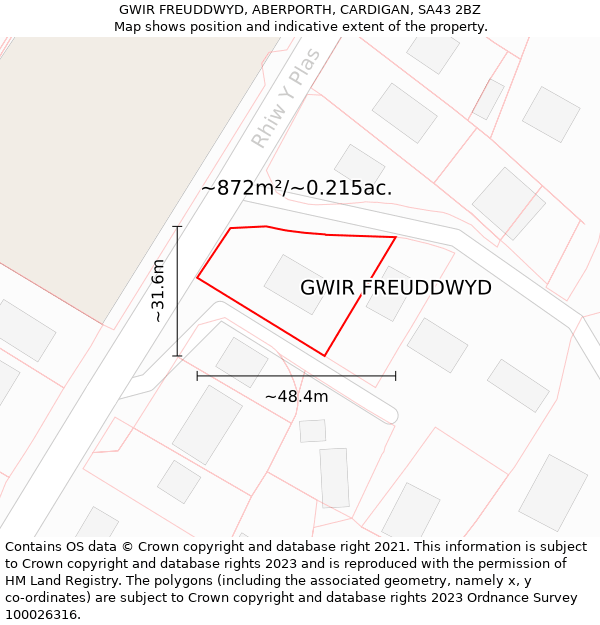 GWIR FREUDDWYD, ABERPORTH, CARDIGAN, SA43 2BZ: Plot and title map