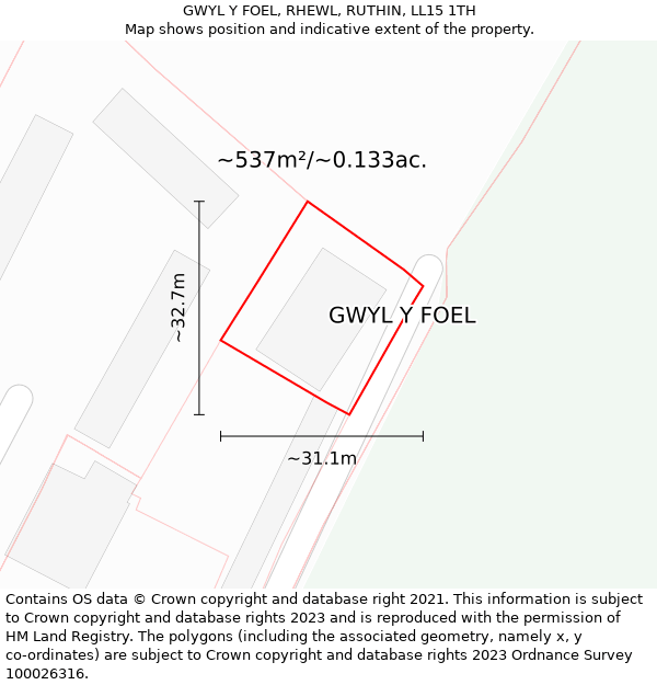 GWYL Y FOEL, RHEWL, RUTHIN, LL15 1TH: Plot and title map