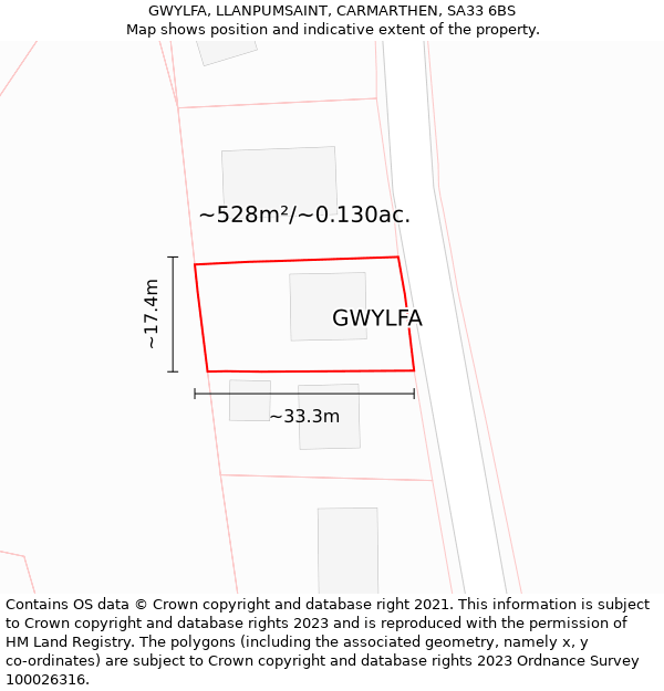 GWYLFA, LLANPUMSAINT, CARMARTHEN, SA33 6BS: Plot and title map