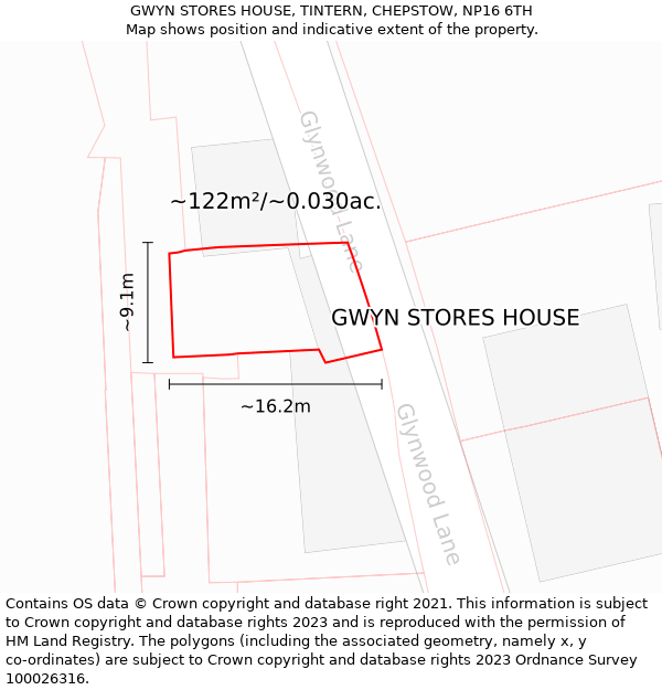 GWYN STORES HOUSE, TINTERN, CHEPSTOW, NP16 6TH: Plot and title map