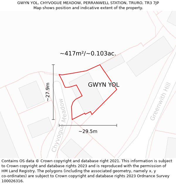 GWYN YOL, CHYVOGUE MEADOW, PERRANWELL STATION, TRURO, TR3 7JP: Plot and title map