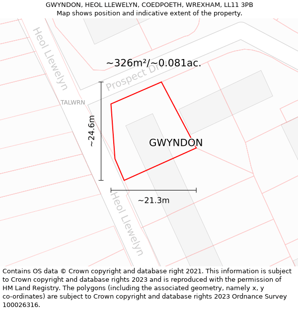 GWYNDON, HEOL LLEWELYN, COEDPOETH, WREXHAM, LL11 3PB: Plot and title map