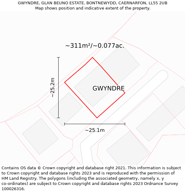 GWYNDRE, GLAN BEUNO ESTATE, BONTNEWYDD, CAERNARFON, LL55 2UB: Plot and title map