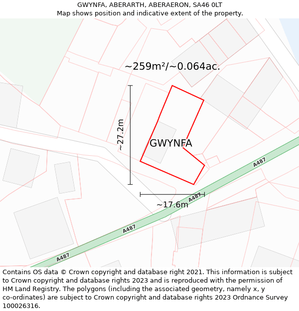 GWYNFA, ABERARTH, ABERAERON, SA46 0LT: Plot and title map