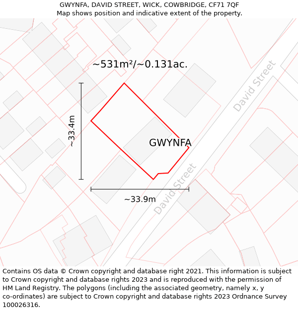 GWYNFA, DAVID STREET, WICK, COWBRIDGE, CF71 7QF: Plot and title map