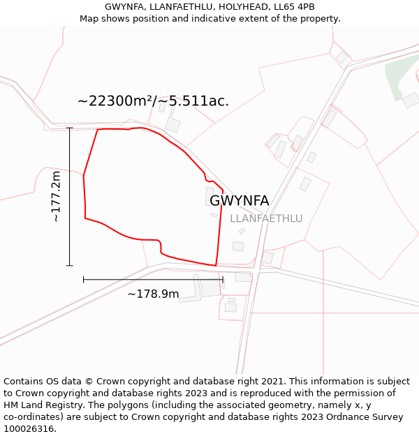 GWYNFA, LLANFAETHLU, HOLYHEAD, LL65 4PB: Plot and title map