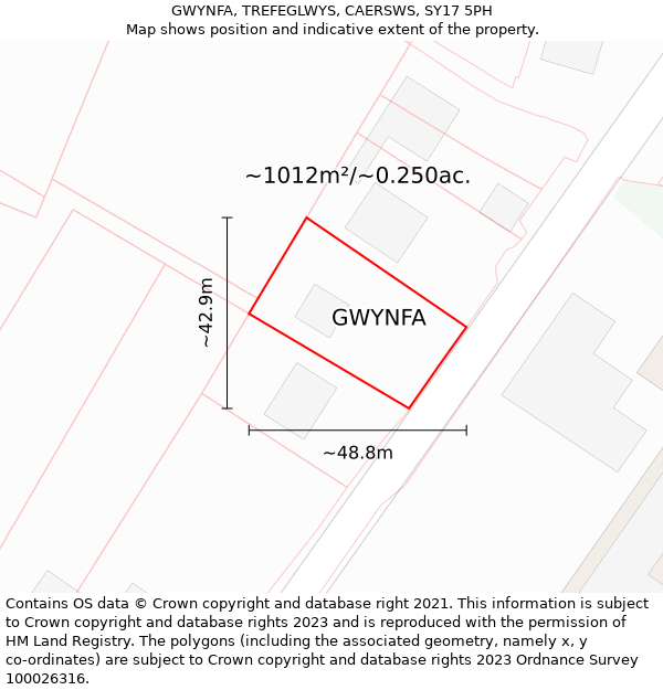 GWYNFA, TREFEGLWYS, CAERSWS, SY17 5PH: Plot and title map