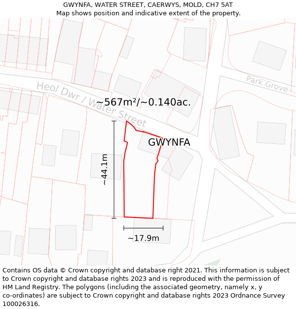 GWYNFA, WATER STREET, CAERWYS, MOLD, CH7 5AT: Plot and title map