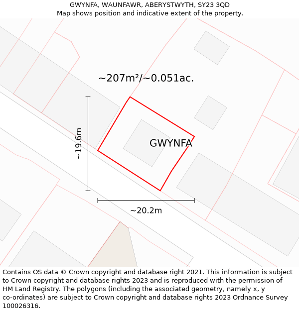 GWYNFA, WAUNFAWR, ABERYSTWYTH, SY23 3QD: Plot and title map