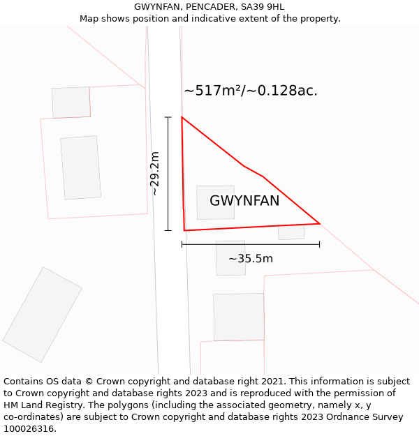 GWYNFAN, PENCADER, SA39 9HL: Plot and title map