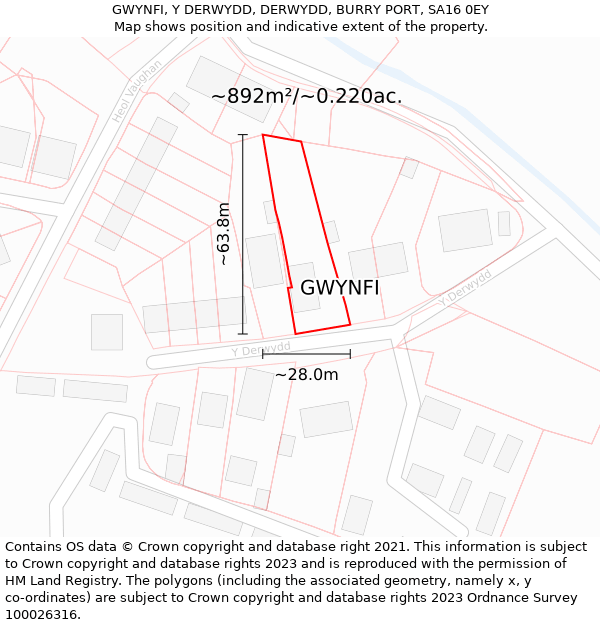 GWYNFI, Y DERWYDD, DERWYDD, BURRY PORT, SA16 0EY: Plot and title map