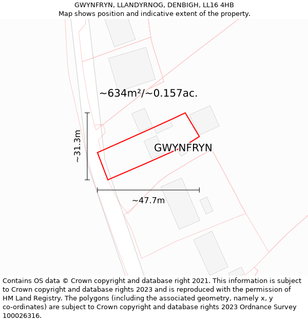 GWYNFRYN, LLANDYRNOG, DENBIGH, LL16 4HB: Plot and title map