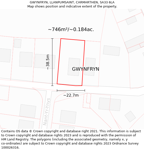 GWYNFRYN, LLANPUMSAINT, CARMARTHEN, SA33 6LA: Plot and title map