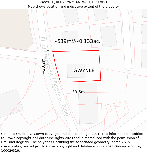 GWYNLE, PENYBONC, AMLWCH, LL68 9DU: Plot and title map