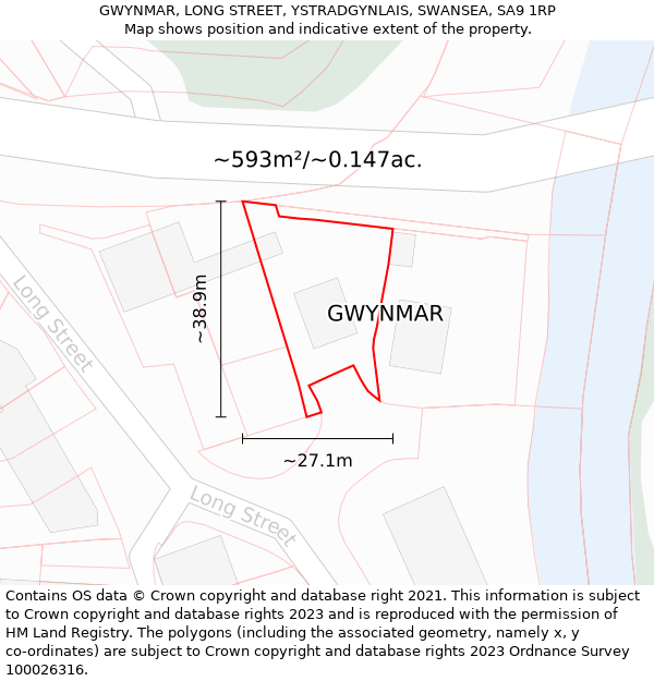 GWYNMAR, LONG STREET, YSTRADGYNLAIS, SWANSEA, SA9 1RP: Plot and title map