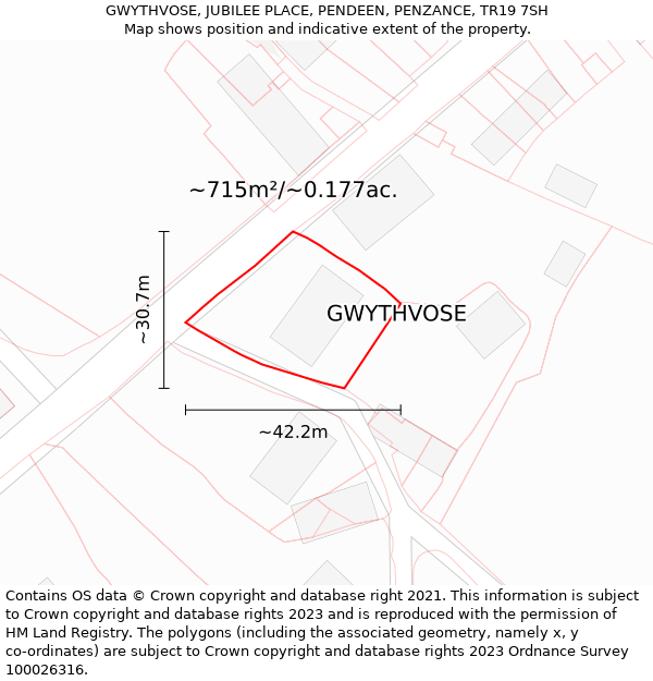 GWYTHVOSE, JUBILEE PLACE, PENDEEN, PENZANCE, TR19 7SH: Plot and title map