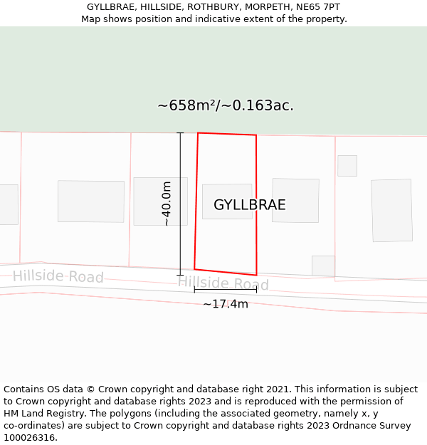 GYLLBRAE, HILLSIDE, ROTHBURY, MORPETH, NE65 7PT: Plot and title map