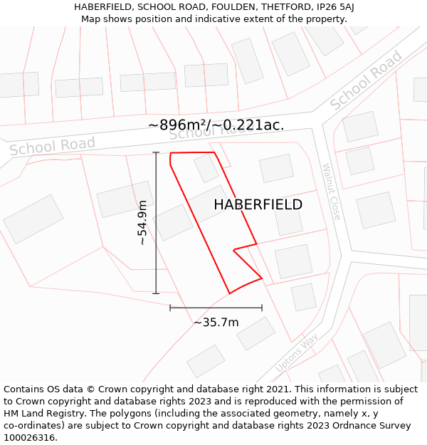 HABERFIELD, SCHOOL ROAD, FOULDEN, THETFORD, IP26 5AJ: Plot and title map