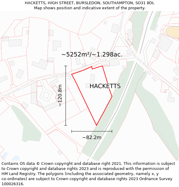 HACKETTS, HIGH STREET, BURSLEDON, SOUTHAMPTON, SO31 8DL: Plot and title map