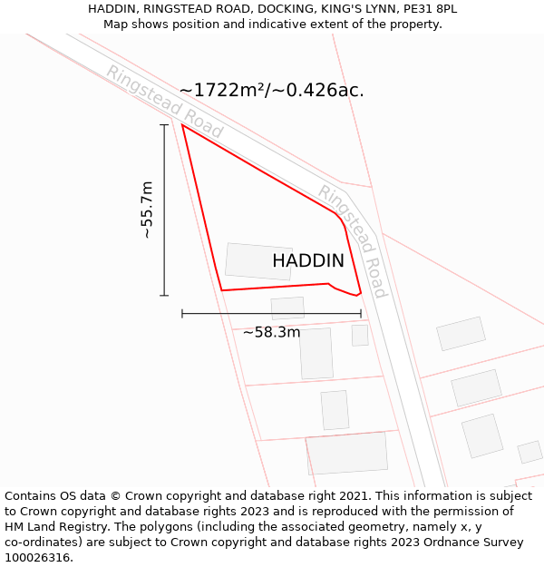 HADDIN, RINGSTEAD ROAD, DOCKING, KING'S LYNN, PE31 8PL: Plot and title map