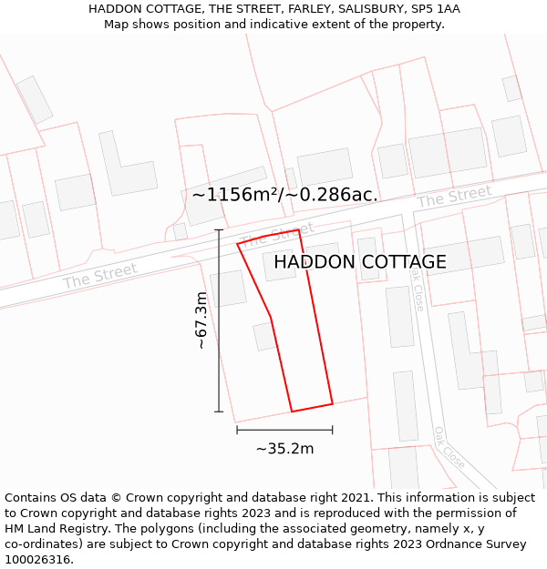 HADDON COTTAGE, THE STREET, FARLEY, SALISBURY, SP5 1AA: Plot and title map