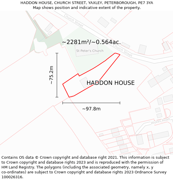 HADDON HOUSE, CHURCH STREET, YAXLEY, PETERBOROUGH, PE7 3YA: Plot and title map