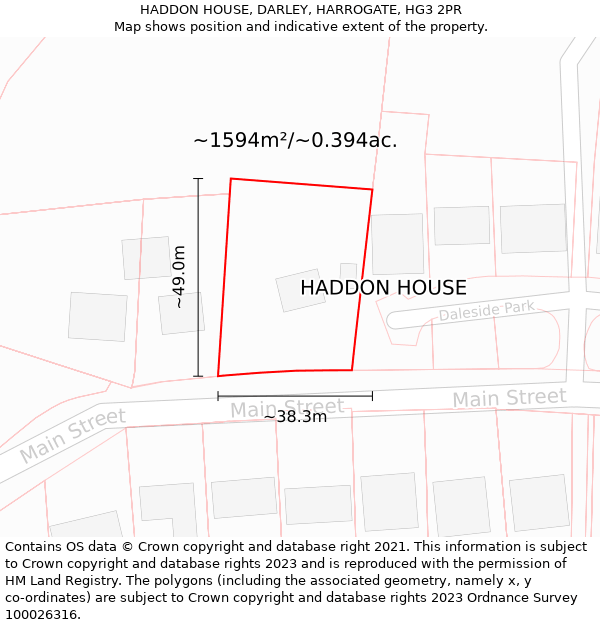 HADDON HOUSE, DARLEY, HARROGATE, HG3 2PR: Plot and title map