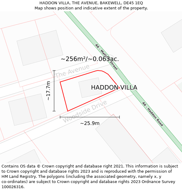 HADDON VILLA, THE AVENUE, BAKEWELL, DE45 1EQ: Plot and title map