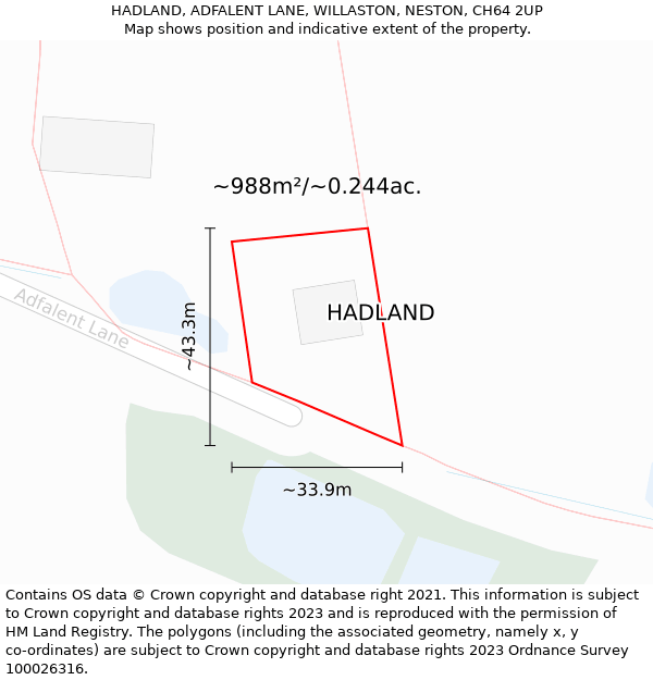 HADLAND, ADFALENT LANE, WILLASTON, NESTON, CH64 2UP: Plot and title map