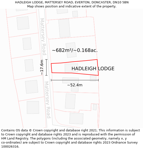 HADLEIGH LODGE, MATTERSEY ROAD, EVERTON, DONCASTER, DN10 5BN: Plot and title map