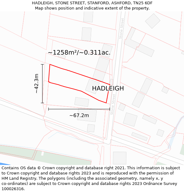 HADLEIGH, STONE STREET, STANFORD, ASHFORD, TN25 6DF: Plot and title map