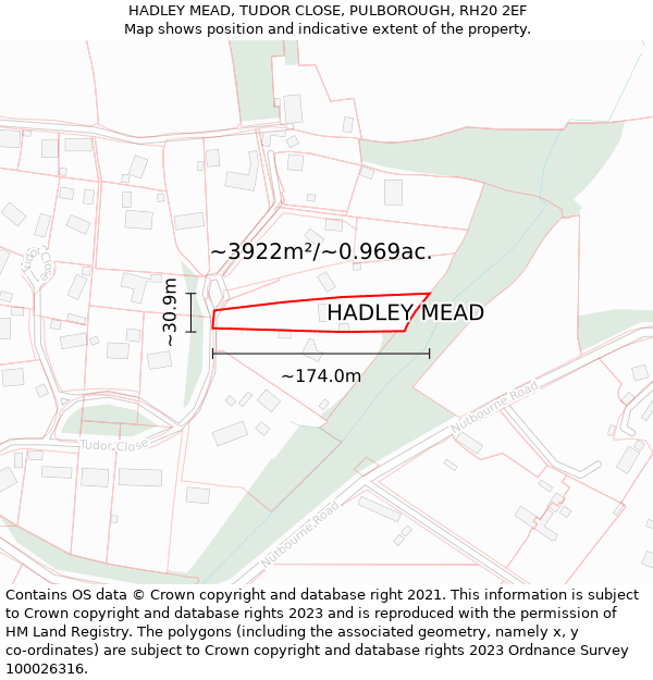 HADLEY MEAD, TUDOR CLOSE, PULBOROUGH, RH20 2EF: Plot and title map