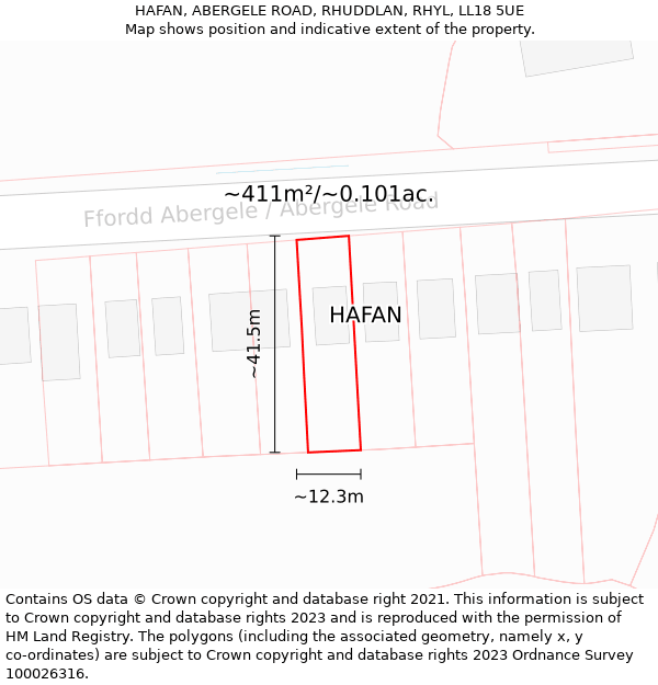 HAFAN, ABERGELE ROAD, RHUDDLAN, RHYL, LL18 5UE: Plot and title map