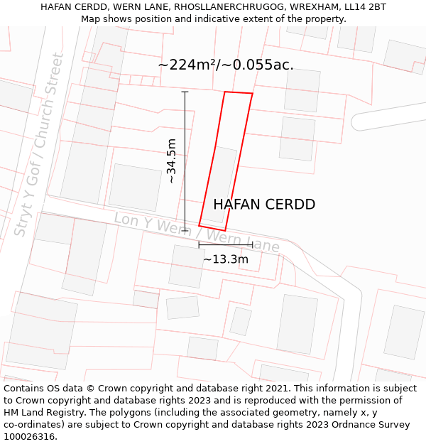 HAFAN CERDD, WERN LANE, RHOSLLANERCHRUGOG, WREXHAM, LL14 2BT: Plot and title map