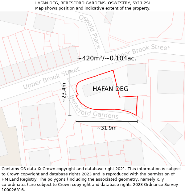 HAFAN DEG, BERESFORD GARDENS, OSWESTRY, SY11 2SL: Plot and title map