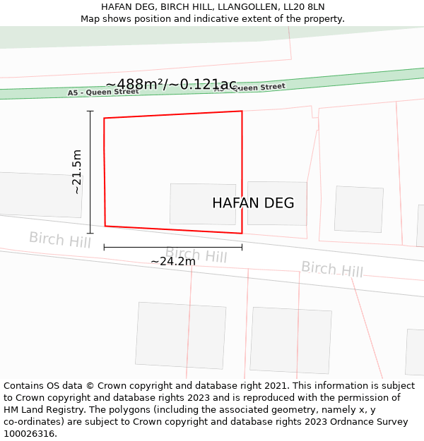 HAFAN DEG, BIRCH HILL, LLANGOLLEN, LL20 8LN: Plot and title map