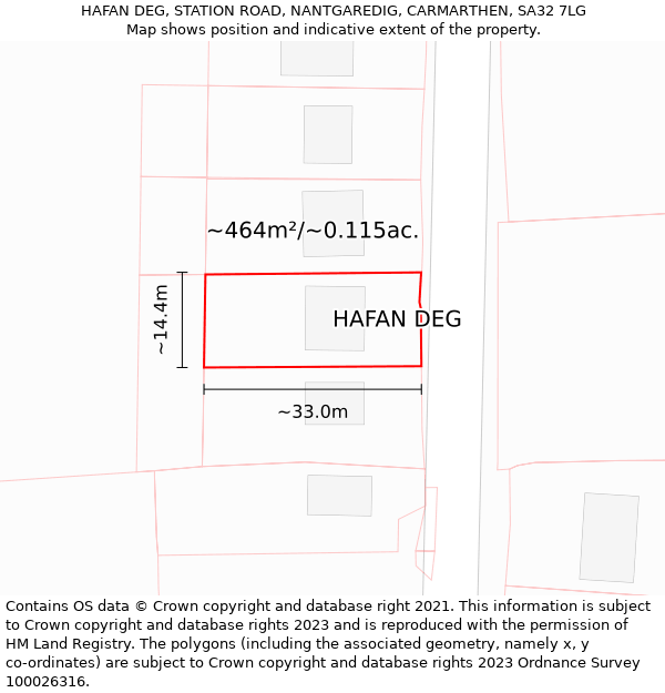 HAFAN DEG, STATION ROAD, NANTGAREDIG, CARMARTHEN, SA32 7LG: Plot and title map