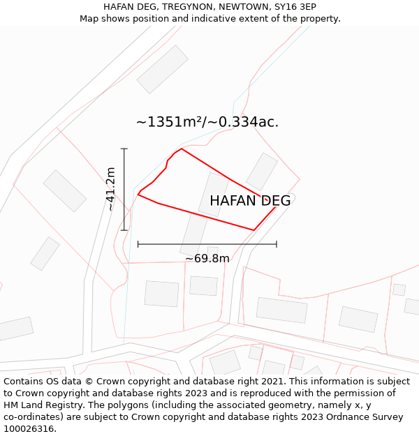 HAFAN DEG, TREGYNON, NEWTOWN, SY16 3EP: Plot and title map