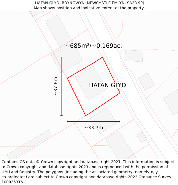 HAFAN GLYD, BRYNGWYN, NEWCASTLE EMLYN, SA38 9PJ: Plot and title map