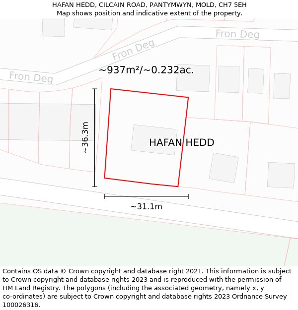 HAFAN HEDD, CILCAIN ROAD, PANTYMWYN, MOLD, CH7 5EH: Plot and title map