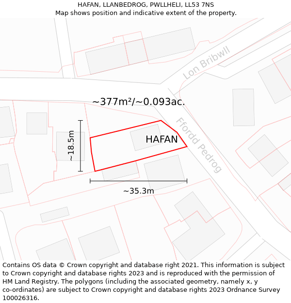 HAFAN, LLANBEDROG, PWLLHELI, LL53 7NS: Plot and title map