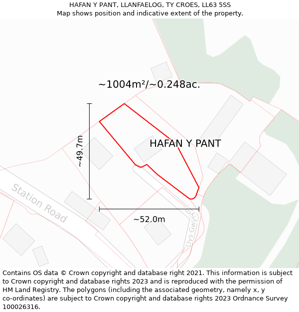 HAFAN Y PANT, LLANFAELOG, TY CROES, LL63 5SS: Plot and title map