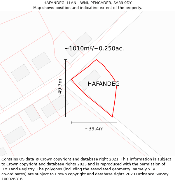 HAFANDEG, LLANLLWNI, PENCADER, SA39 9DY: Plot and title map